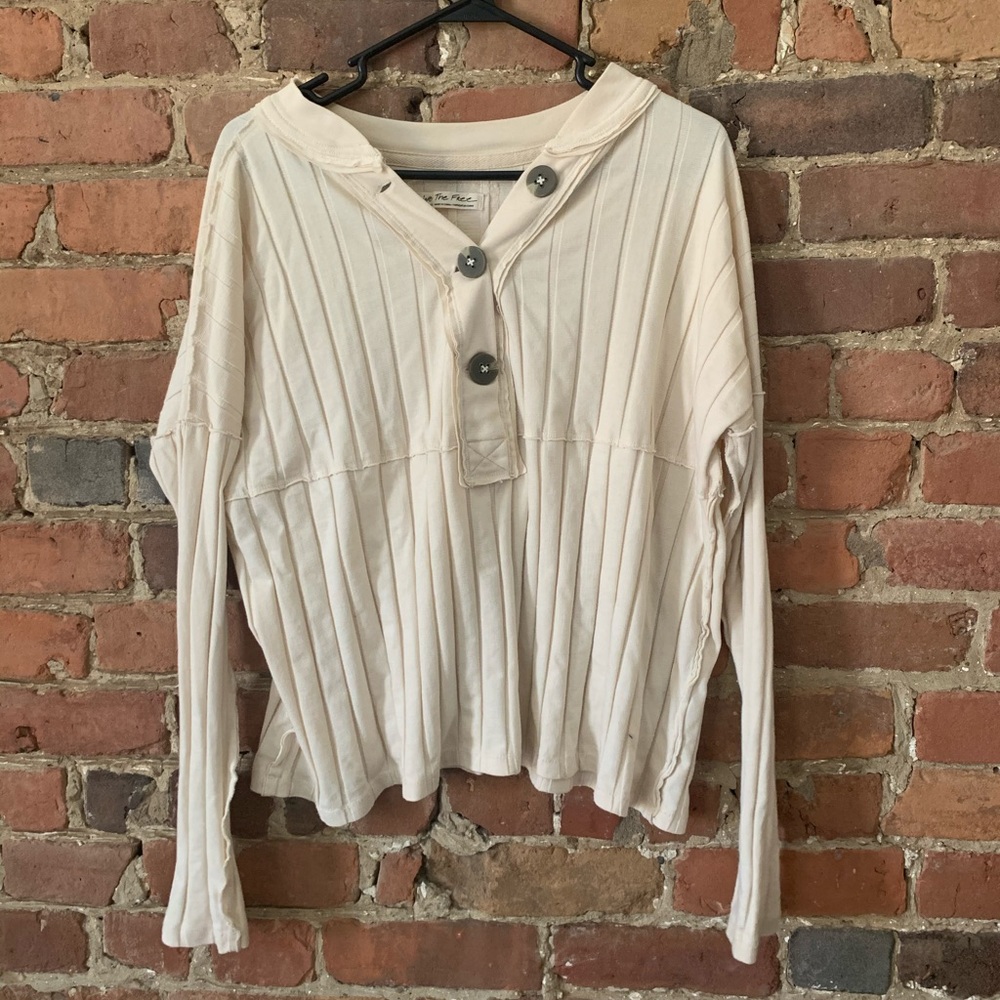 Cream Ribbed Long-sleeve Tee - Picture 3 of 4